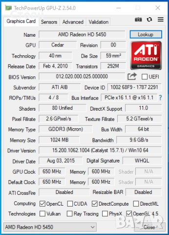 Видеокарта PowerColor ATI Radeon HD 5450 1GB GDDR3 HDMI, снимка 5 - Видеокарти - 52808282