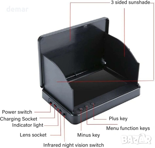 Подводна риболовна камера, 1080P 220° широкоъгълен HD 4.3-инчов екран с 15 метра кабел, снимка 9 - Камери - 53836542
