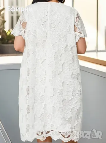 Бяла рокля, Бяла дантелена рокля,Рокля голям размер,  Бяла миди рокля,, снимка 2 - Рокли - 48486506