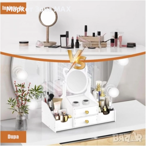 Елегантна тоалетка с огледало 2 чекмеджета и странични кутийки Cat Mirror - Гаранция 12 месеца , снимка 4 - Тоалетки - 52917933