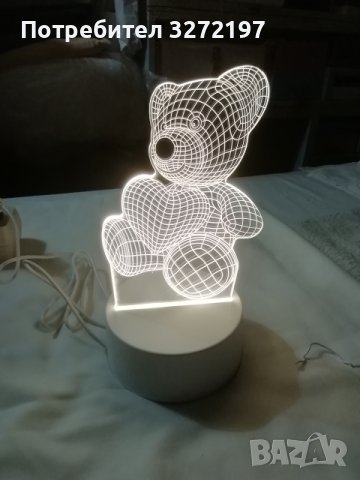 Холограмна 3D LED лампа Мече ,USB, снимка 3 - Настолни лампи - 41714279