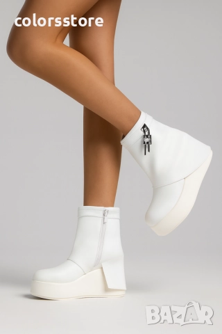 Боти на платформа - бяла кожа - DHG55 , снимка 2 - Дамски боти - 52316753