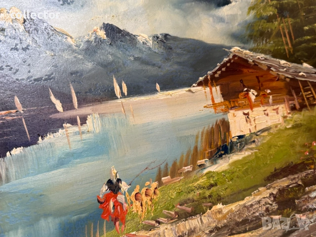 Маслена картина - алпийски пейзаж. №7883, снимка 7 - Антикварни и старинни предмети - 53617893