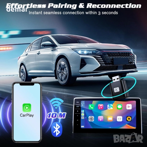 Мини безжичен Carplay адаптер за iPhone, за iOS (НЕ за Android), снимка 6 - Аксесоари и консумативи - 51950662