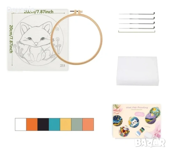 DIY комплект за сухо филцоване- лисиче, подходящ за релаксация или за подарък, снимка 3 - Други игри - 53730846