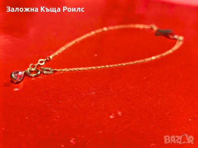 Дамска златна гривна 14К 585, 0.84 гр., 20 см, пеперуда и капка, снимка 3 - Гривни - 56239390