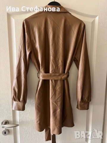 Ново кафяво спортно елегантно кожено късо манто Only .Дължина 85 см , бюст до 102 см . Размер Л . Ра, снимка 2 - Палта, манта - 52310513