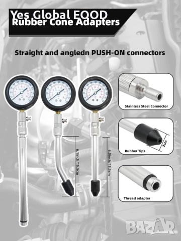 Комплект тестер за компресия бензинови двигатели 0–300 PSI, снимка 7 - Куфари с инструменти - 52663312