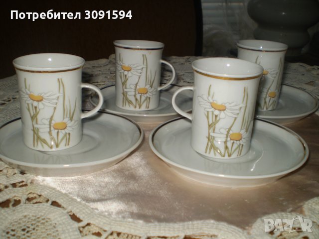 Стар Български порцелан комплект от 4 чаши за кафе