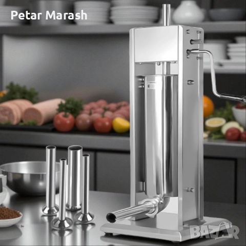 Професионална Вертикална пълначка за наденици и колбаси 5 L – неръждаема стомана, двускоростна, снимка 2 - Други инструменти - 52303403