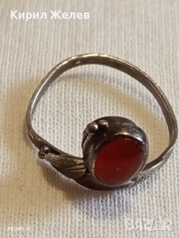 ВИНТИДЖ СРЕБЪРЕН ПРЪСТЕН с ФЛОРАЛЕН МОТИВ и ЮВЕЛИРНО ПОЛИРАН КОРНЕОЛ 34032, снимка 5 - Пръстени - 52855165