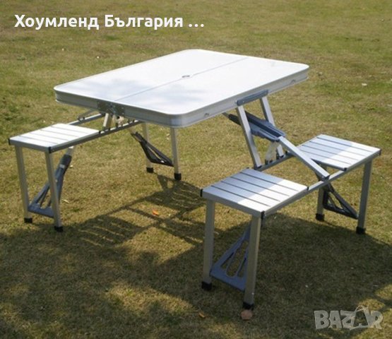 Сгъваема алуминиева маса с 4 стола тип куфар за къмпинг, снимка 1