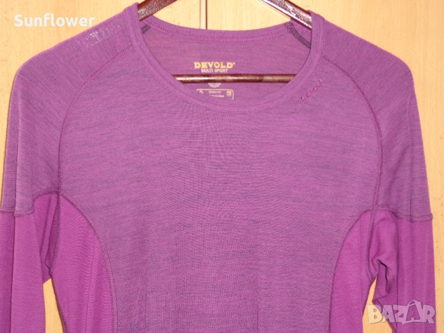 Дамски лилав мерино топ Devold Norway 100% мериносова вълна, размер L - XL  , снимка 4 - Блузи с дълъг ръкав и пуловери - 53656984