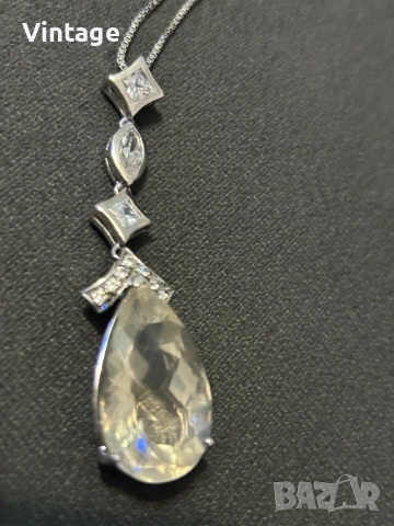 Рядко сребърно колие с естествени камъни бели топази и голям лимонов топаз , снимка 2 - Колиета, медальони, синджири - 53412982
