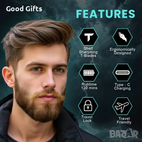 Мини Тример VGR V-932 – Компактен, USB-C, 120 мин. работа за брада и тяло, снимка 2 - Машинки за подстригване - 50390441