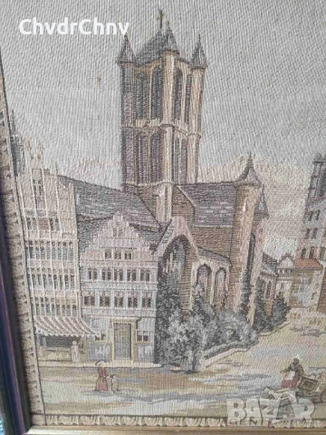 Гент-Брюксел 54см/2бр стари финни белгийски гоблени/средновековен градски пейзаж/дървена рамка, снимка 10 - Гоблени - 50448537