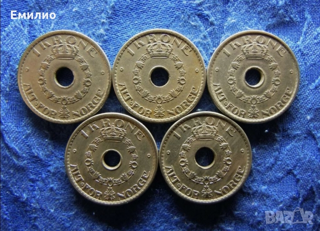 НОРВЕГИЯ СЕТ ОТ 5 МОНЕТИ ПО 1 КРОНА 1925,36,46,49 и 1950 год , снимка 2 - Нумизматика и бонистика - 36107163