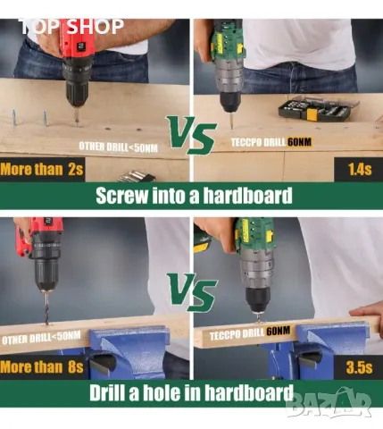 TECCPO TDHD01P Акумулаторен ударен винтоверт 18V/4.0Ah батерия/60Nm, снимка 2 - Винтоверти - 48930480