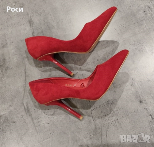 Червени дамски елегантни велурени обувки с висок ток, номер 39, снимка 4 - Дамски елегантни обувки - 52791771