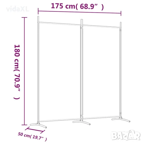 vidaXL Параван за стая, бял, 2 панела, 175x180 см, плат, снимка 8 - Паравани - 56147243