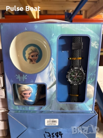 Подаръчен комплект с анимационни герои от 4 части - чинийка, купичка, чаша и часовник. Елза и Анна, снимка 4 - Детски - 52066820