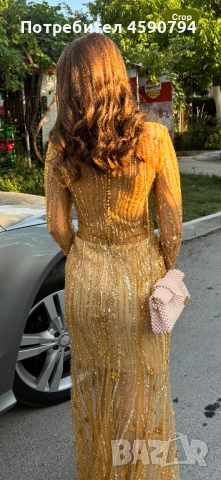 Златна официална рокля, ръчна изработка, S, снимка 2 - Рокли - 51667763