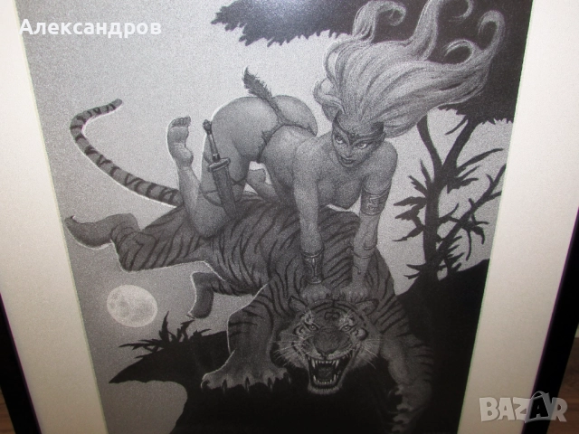 Жена с тигър реплиика 39х46см на Fastner & Larson.  , снимка 3 - Картини - 52400772