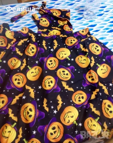 Забавна Рокля с Тиранти / Наситени Цветове / Оранжеви Тикви , снимка 5 - Рокли - 50124597