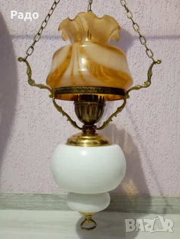 Старинен бароков полилей със стъклен абажур, снимка 3 - Полилеи - 49570007