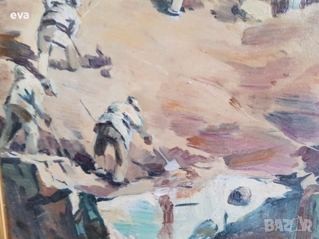 Георги Железаров 1897- 1982 Полагане основи на къща масло, снимка 5 - Картини - 38892080