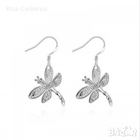 Сребърни обици водно конче, снимка 3 - Обеци - 34191287