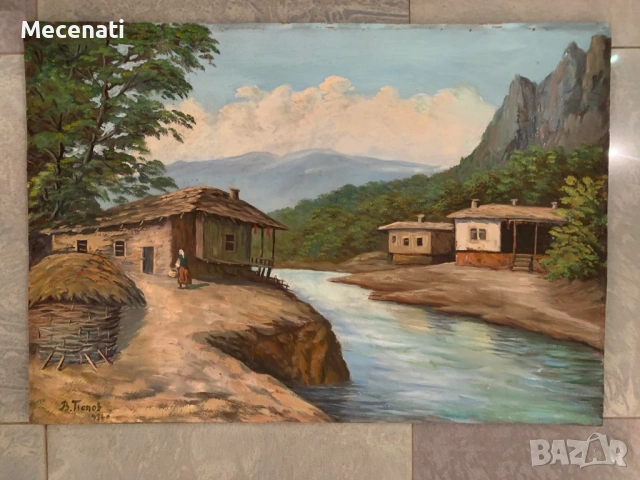 ВИКТОР ПОПОВ Масло/картон "Тетевенско - пейзаж" , снимка 6 - Картини - 53122724