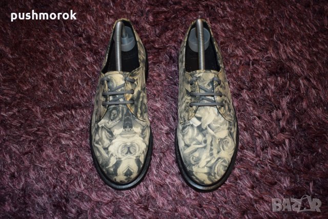 DR MARTENS Lester Black Grey Skull & Roses Print Fine Canvas shoes 38 , снимка 6 - Дамски ежедневни обувки - 34326143