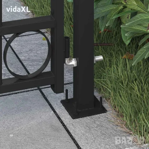 vidaXL Оградна порта ASSEN с арковиден връх и 2 стълба 105x170 см, черна, снимка 3 - Огради и мрежи - 56146116