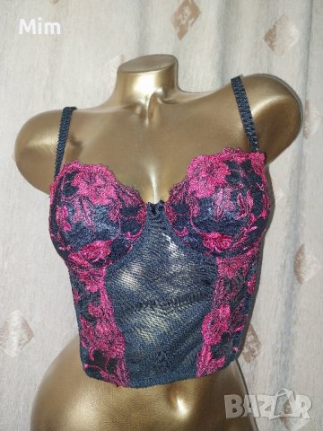 80 В С&А Черен дантелен корсет с червена бродерия , снимка 2 - Корсети, бюстиета, топове - 42061038