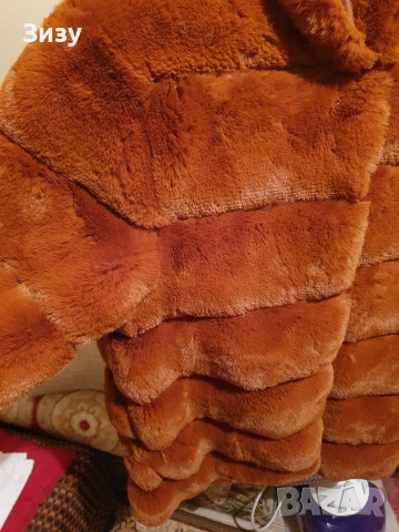 Кафяво пухено палто Л размер , снимка 3 - Палта, манта - 52899129