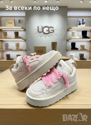 UGG Дамски Бежови Маратонки С Платформа И Розови Връзки👟Дамски Спортни Обувки Код SK2156