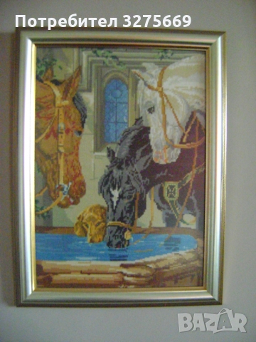 гоблен "Коне на водопой", снимка 1 - Гоблени - 36054216