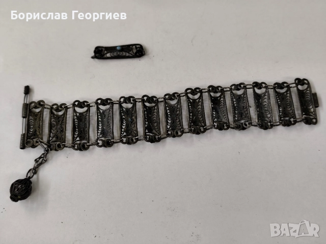 Възрожденска сребърна гривна филигран 0.800, снимка 5 - Гривни - 52494503