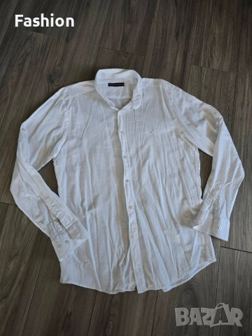 Жестока мъжка бяла ленена риза EMPORIO ARMANI.