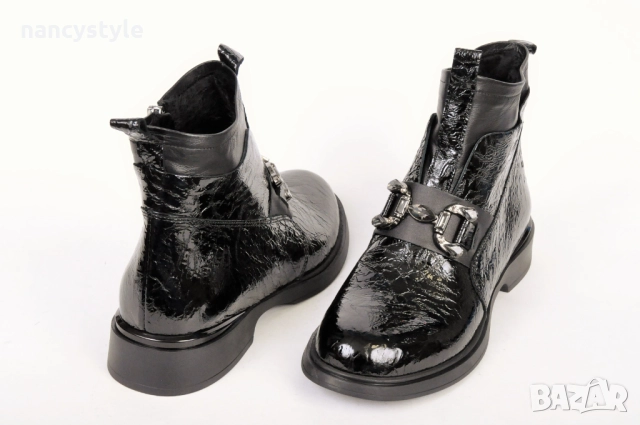 НОВО! Ниски елегантни дамски боти - Намачкан лак, снимка 3 - Дамски боти - 52289069