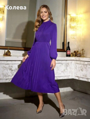 Официална лилава рокля с дълъг ръкав, снимка 2 - Рокли - 53599378