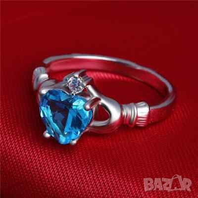Дамски пръстен със син циркон - сърце, снимка 2 - Пръстени - 41865759