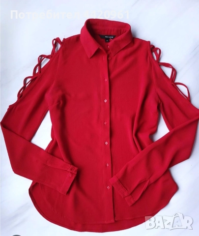 Дамска червена риза с изрязани рамене, снимка 2 - Рокли - 52596235