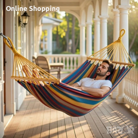 Хамак XXL с възглавница и чанта — максимален комфорт до 250 кг за релакс навън, снимка 4 - Градински мебели, декорация  - 53327862