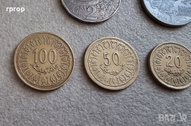 Монети. Тунис . 2, 1 и 1/2 динар, 10, 20, 50 ,100, 5 милима. 8 бройки., снимка 4 - Нумизматика и бонистика - 42373005