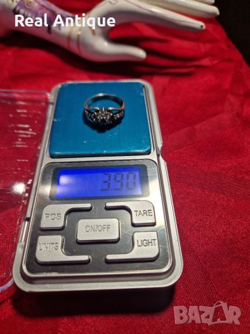 Изящен антикварен сребърен пръстен с сапфир- 3.90 грама- проба 925, снимка 8 - Антикварни и старинни предмети - 40800989