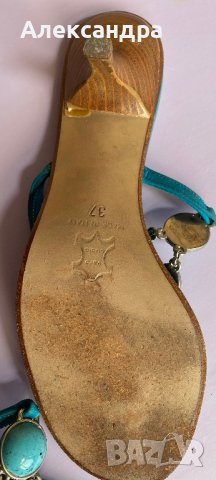 Чехли от естествена кожа с тюркоазени камъни, снимка 15 - Чехли - 42011237