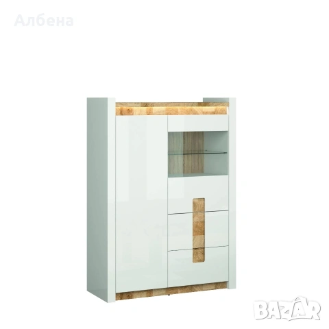 Витрина ALAMEDA REG1W1D2S – бял лак / дъб Уест / бял лак, снимка 3 - Секции и витрини - 53873237