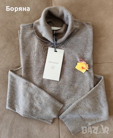 FREEQUENT ново шоколадово кафяво поло с брошка, снимка 12 - Блузи с дълъг ръкав и пуловери - 53724990